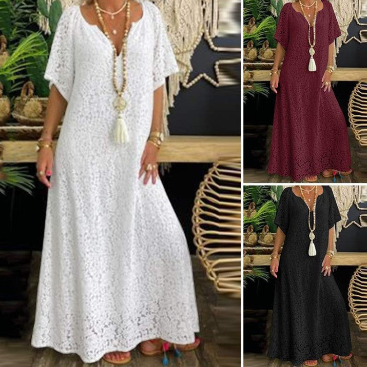 Women Lace V Neck Long Dress