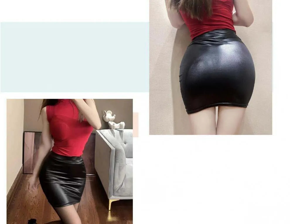 Women Faux Leather Mini Skirt