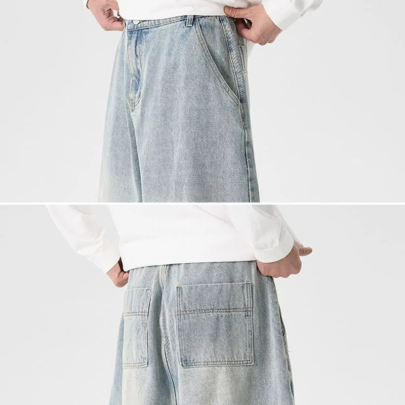 بنطلون جينز رجالي بقصة واسعة ومقاسات كبيرة