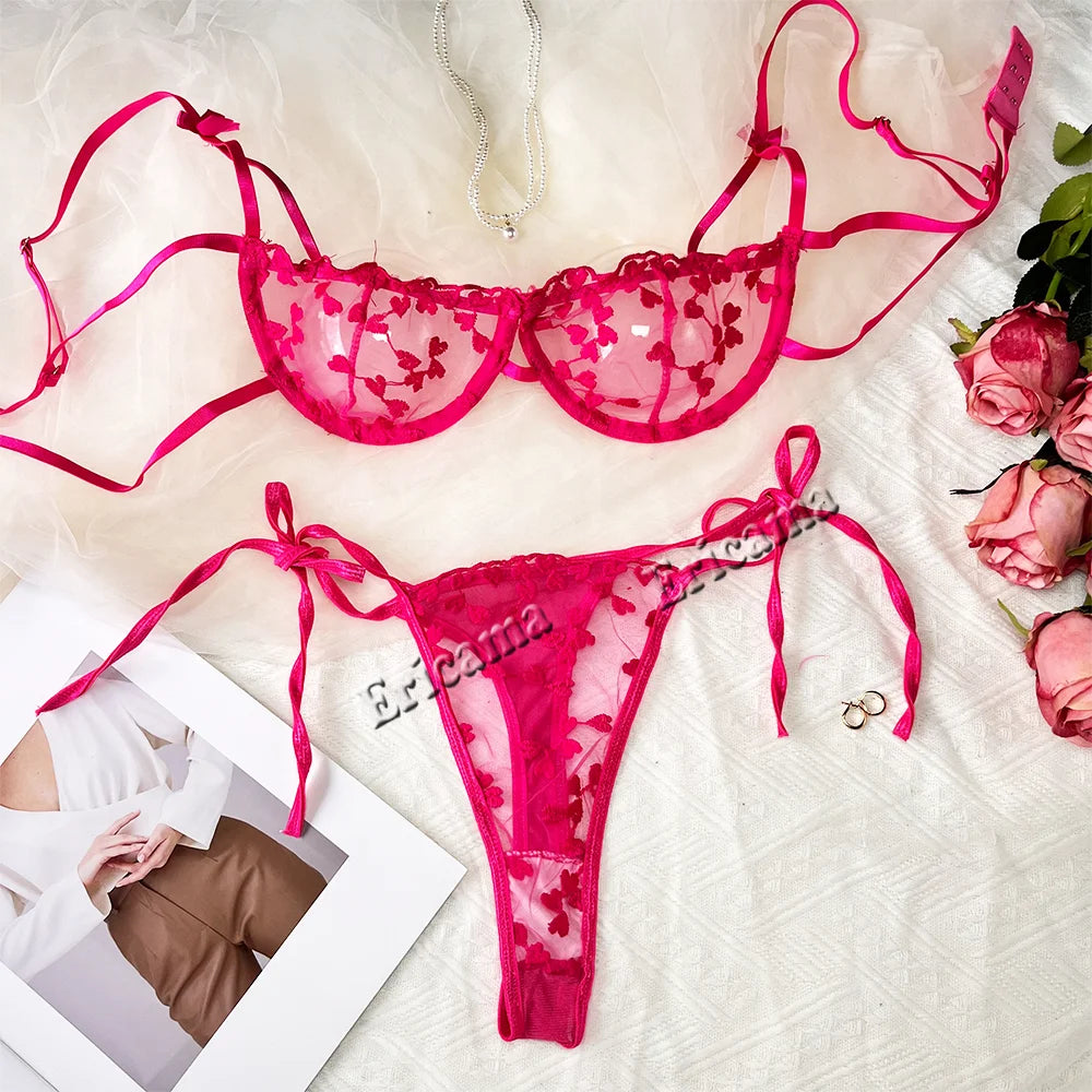 Floral Embroidery Lingerie Set