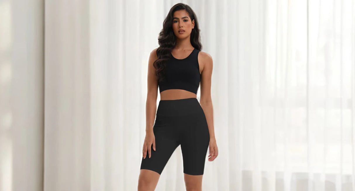 شورت نسائي عالي الخصر بثلاثة جيوب لركوب الدراجات