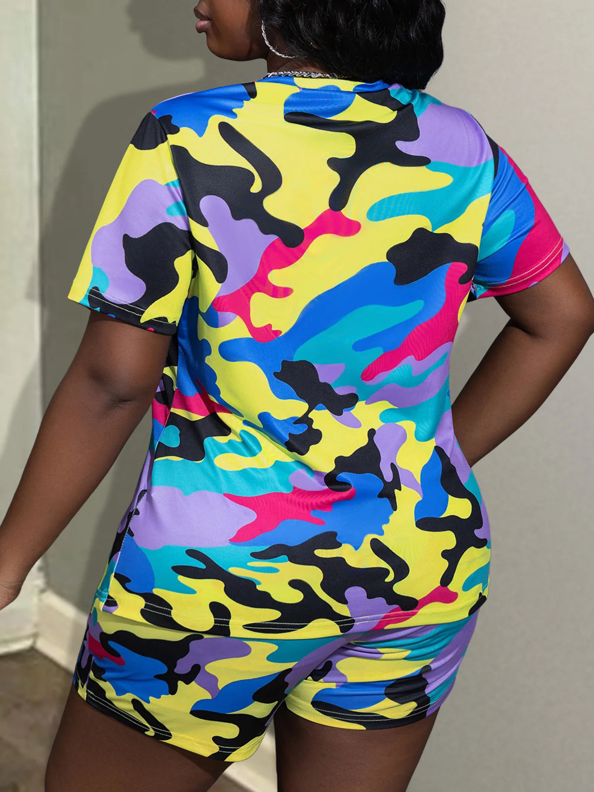 Camo Print Plus Size Shorts Set