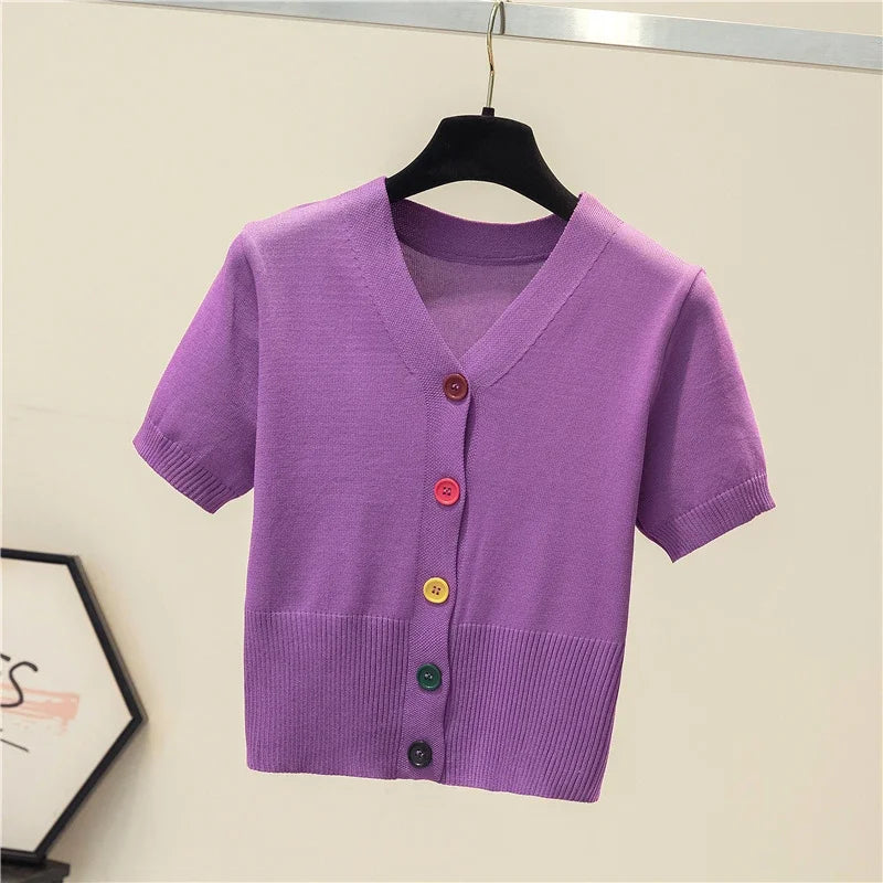 سترة نسائية محبوكة بأكمام قصيرة