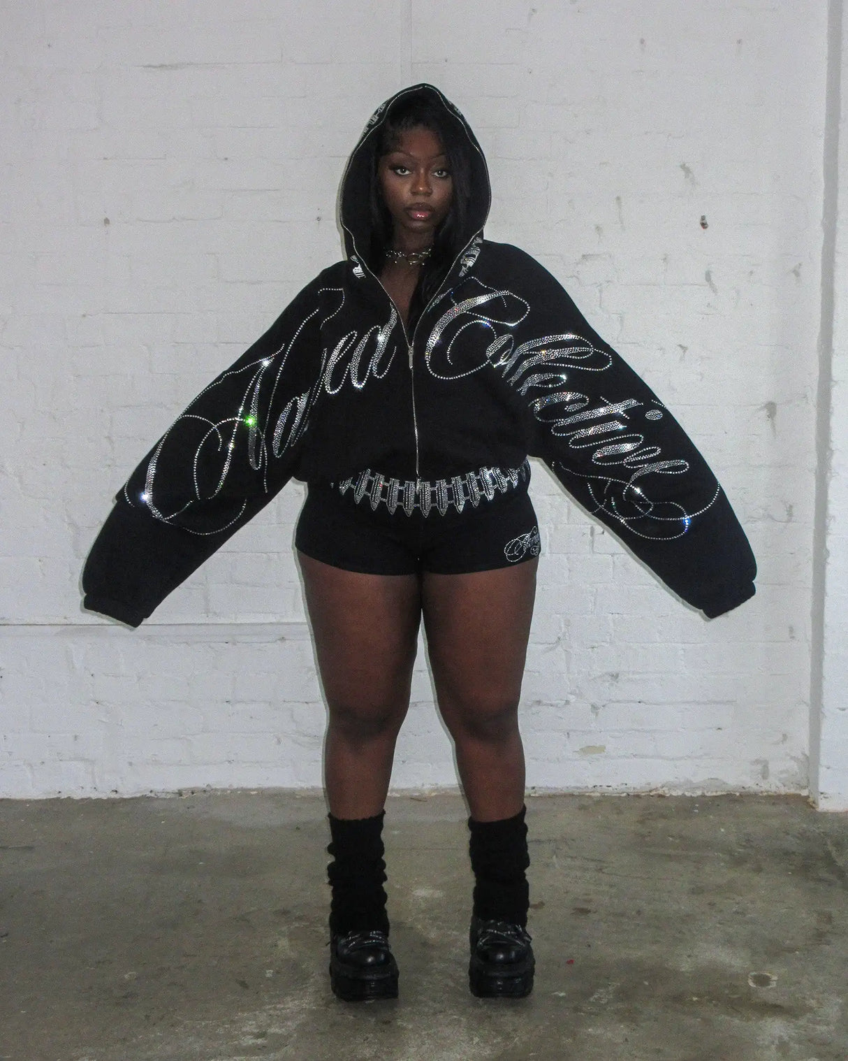 Rhinestone Cropped Hoodie