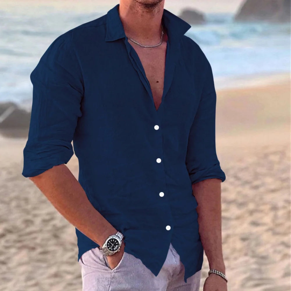 قميص رجالي من القطن والكتان