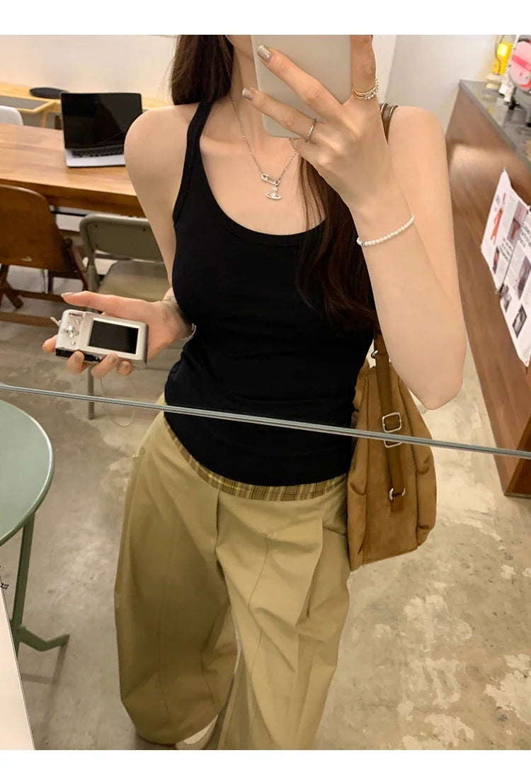 Basic Ribbed O-Neck Camisole Tank Top