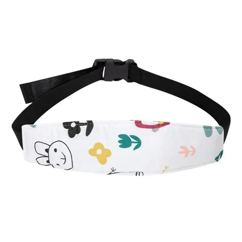 Q81A Kids Travel Neck Guard for toddlers, featuring cute print and adjustable woven belt for car seat head support.