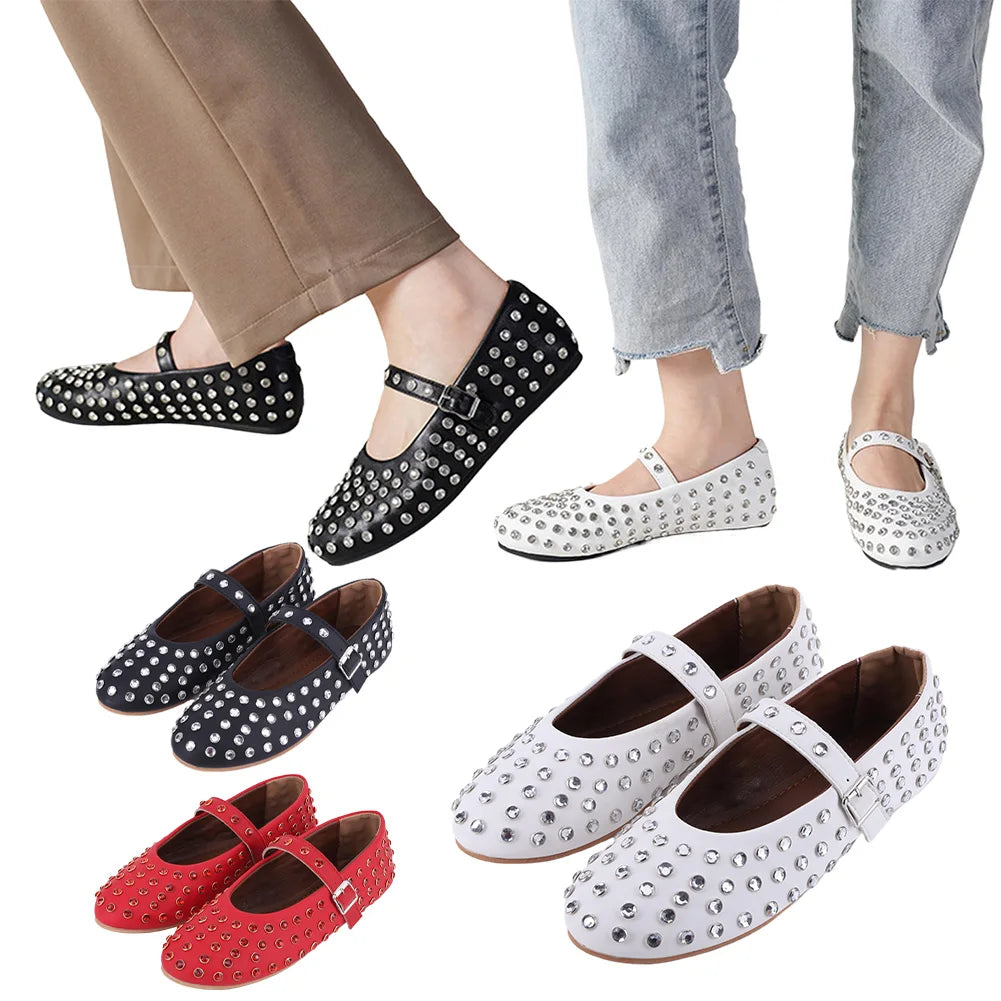 أحذية باليرينا نسائية مرصعة بأحجار الراين والكريستال