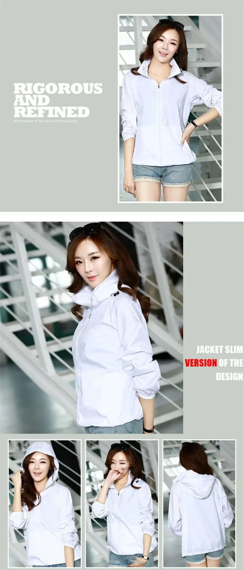 سترة نسائية خفيفة الوزن مقاومة للماء بغطاء للرأس