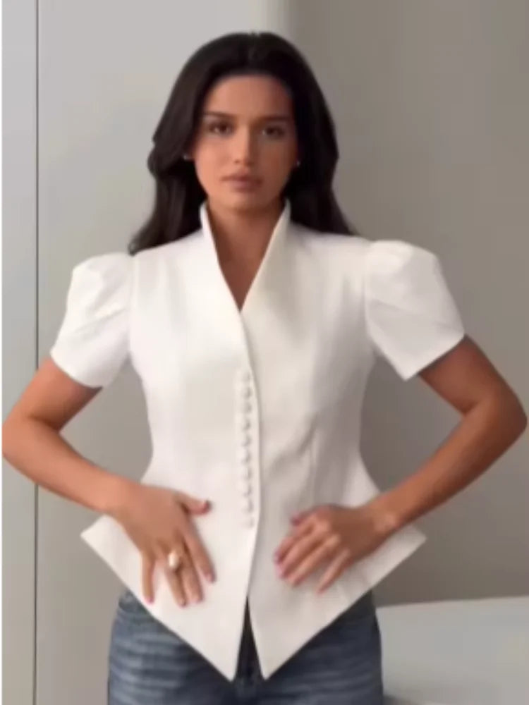 Elegant Slim Waist Single Breasted Blouse