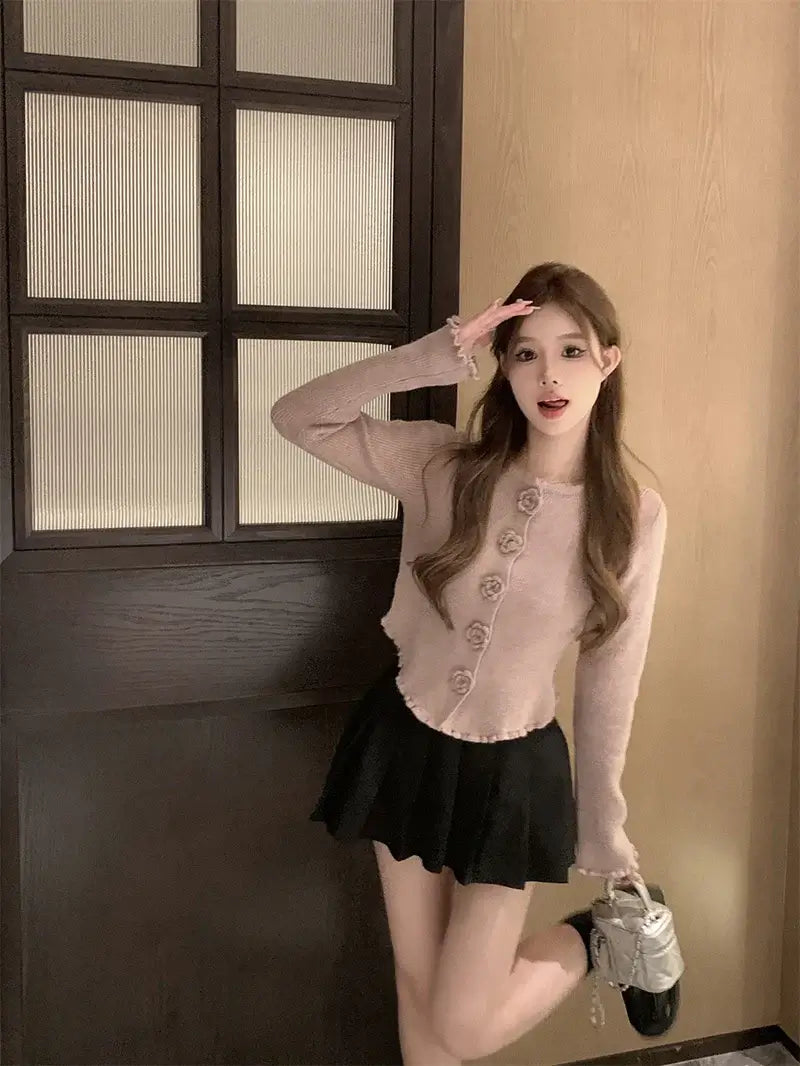 كارديجان نسائي قصير محبوك مزهر