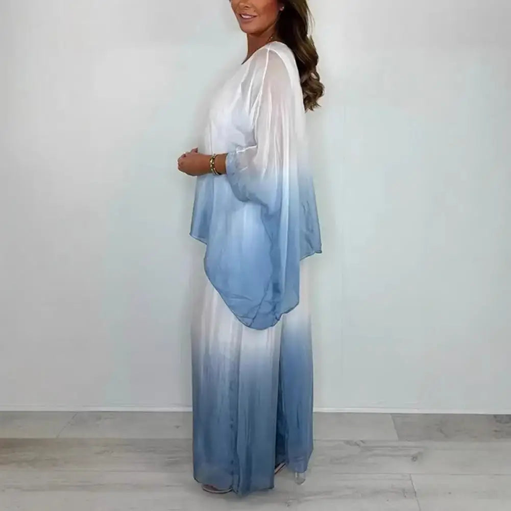 طقم بنطلون شيفون متدرج اللون للنساء