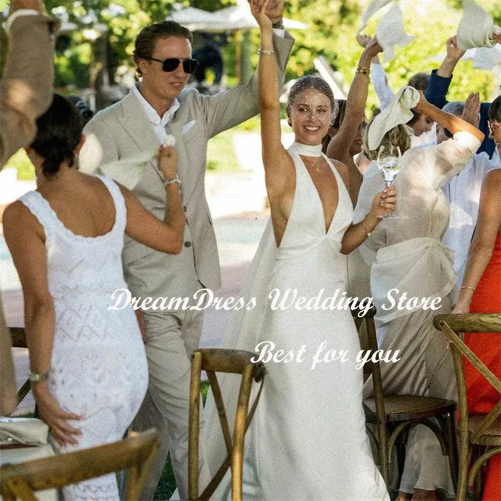 فستان زفاف نسائي من الكريب بتصميم حورية البحر بدون ظهر