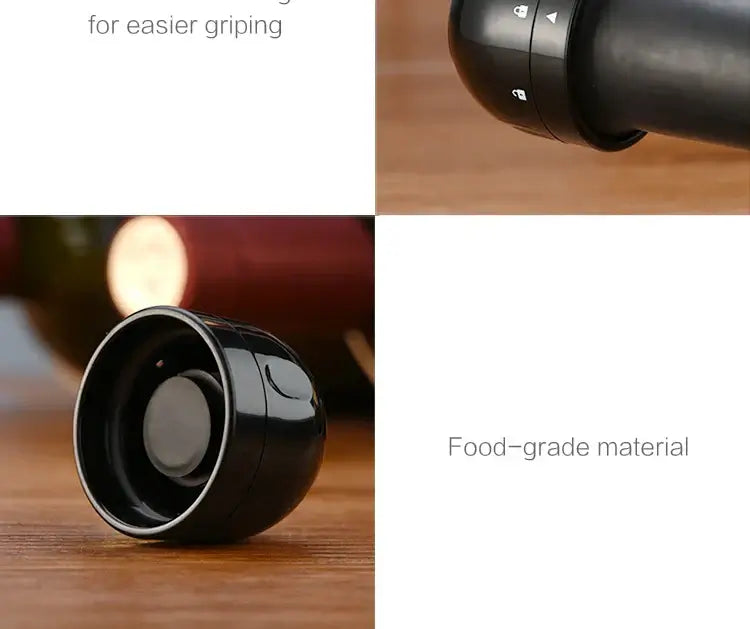 Vacuum red wine bottle cap stopper showcasing easy grip design and food-grade material, ideal for preserving wine.