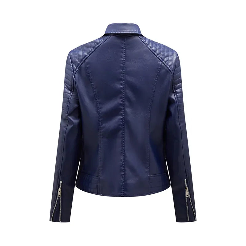 Women's Faux Leather Lapel Biker Jacket