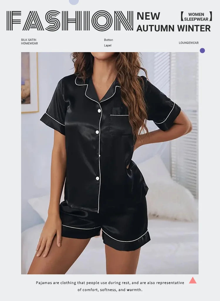 Women Satin Button Down Pajama Set