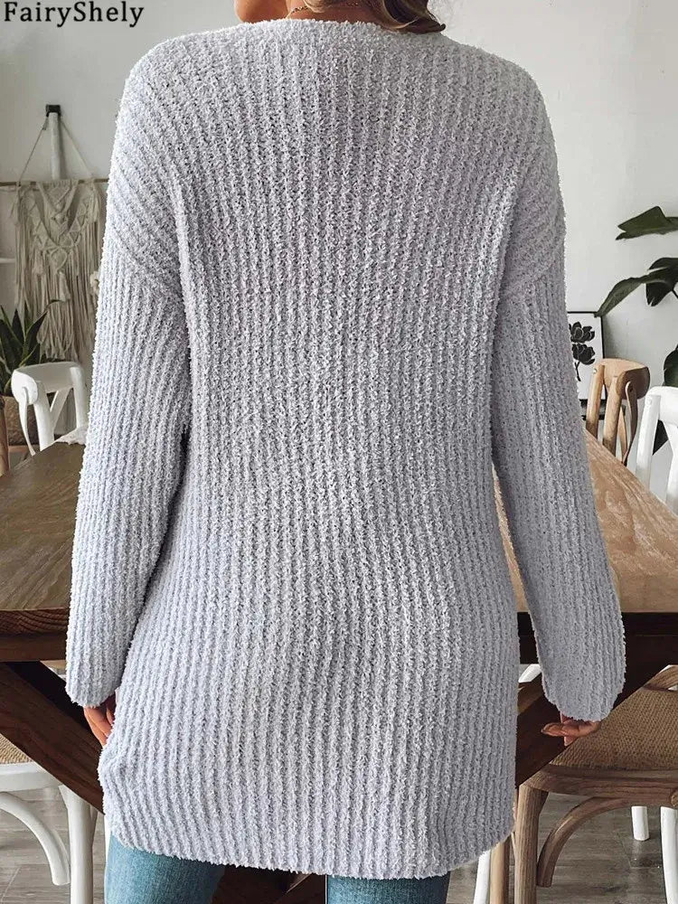 Women Long Sleeve Pocket Knit Cardigan