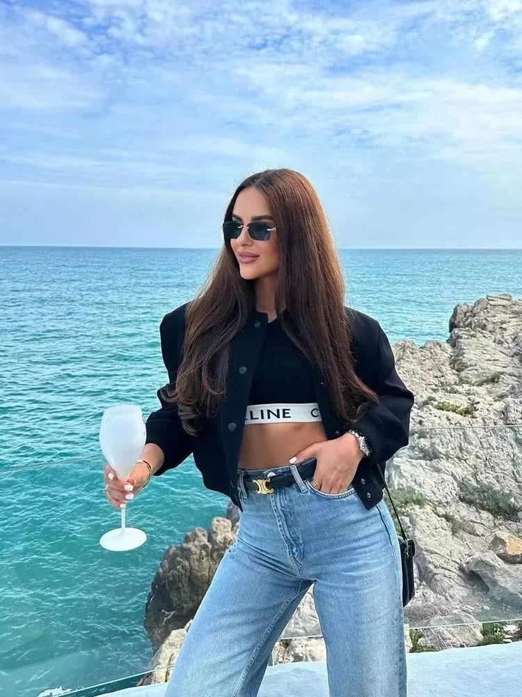 White Cropped Women's Bomber Jacket – Baseball Aviator Coat