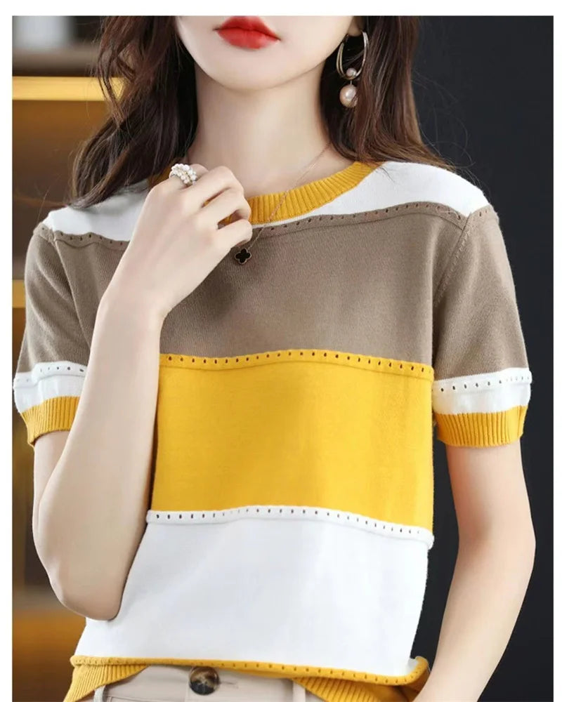Women Ice Silk Knit T-Shirt