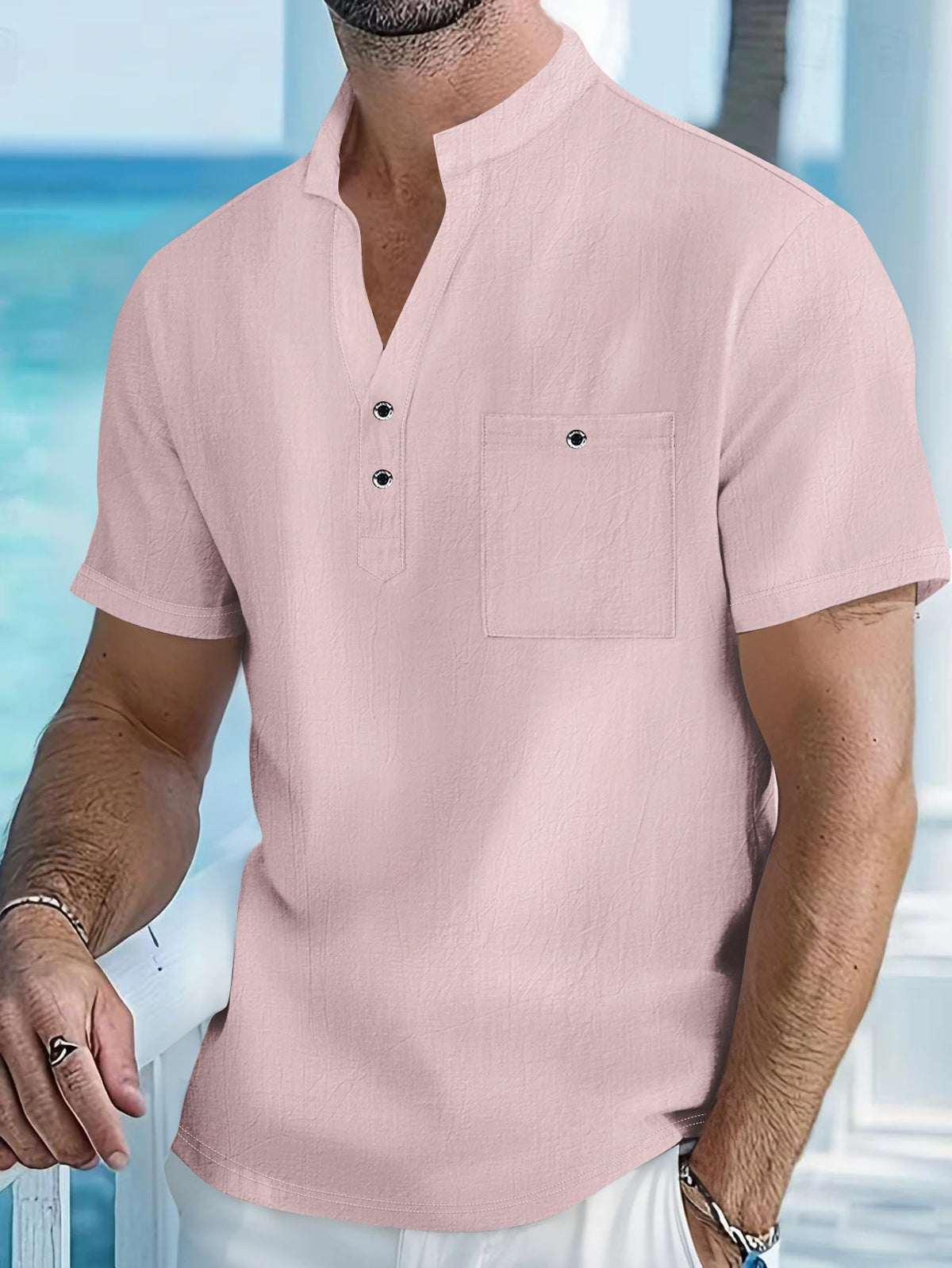 Heritage Linen Stand Collar Shirt