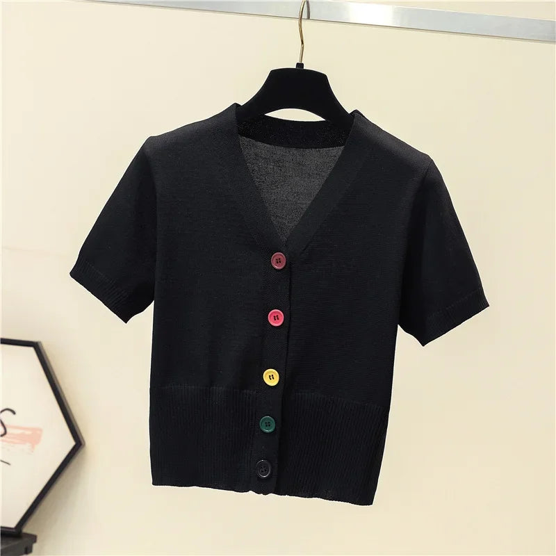 سترة نسائية محبوكة بأكمام قصيرة