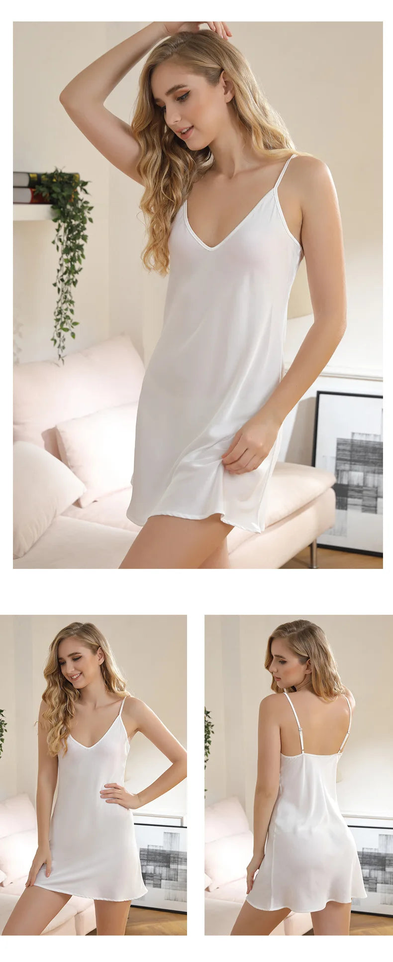 ملابس نوم نسائية حريرية بفتحة رقبة على شكل حرف V عميقة