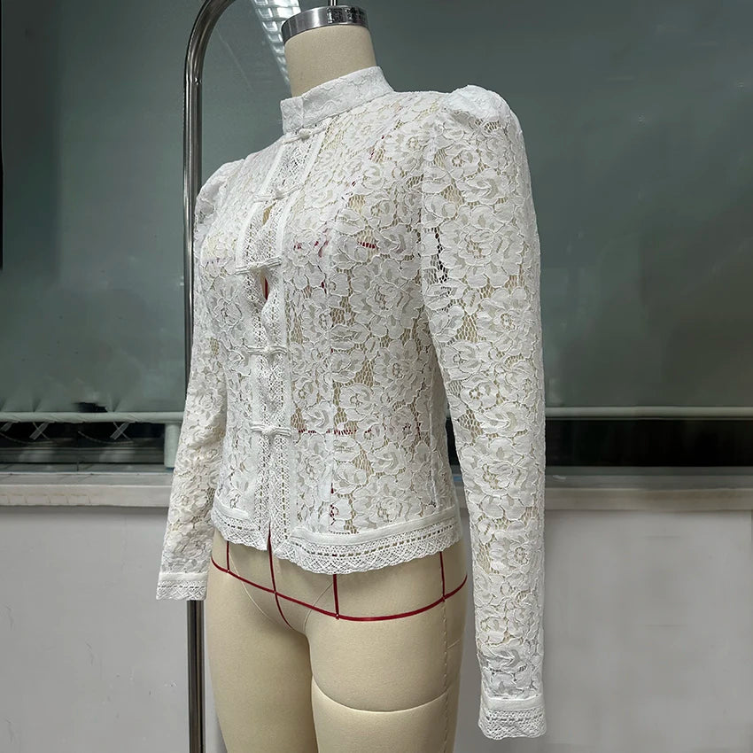 Lace Bloom Embroidered Puff Sleeve Blouse