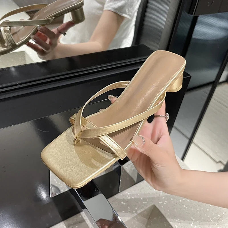 Women Summer Half-Toe Flip-Flops – Casual Mid-Heel Chunky Sandals