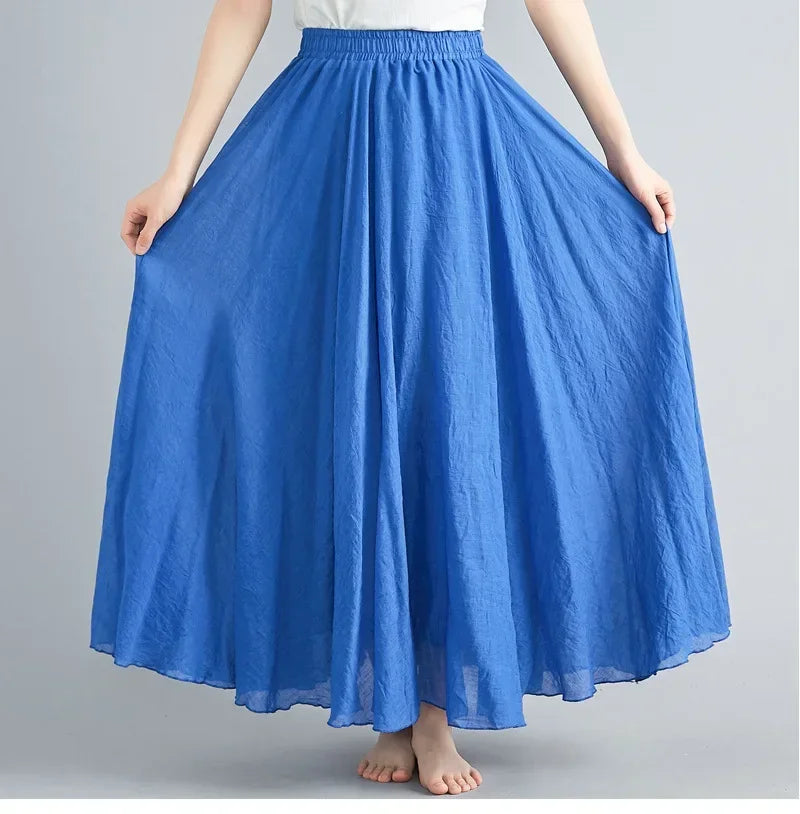 Women Cotton Linen Maxi Skirt