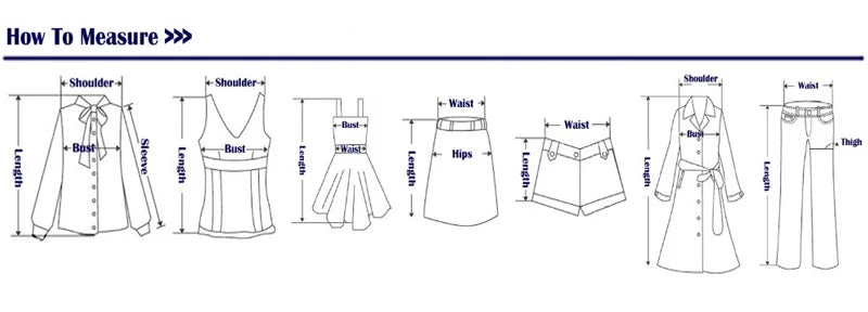 Diagram illustrating how to measure different clothing dimensions for accurate sizing.