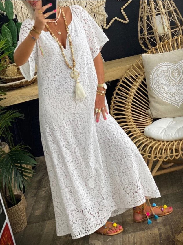 Women Lace V Neck Long Dress