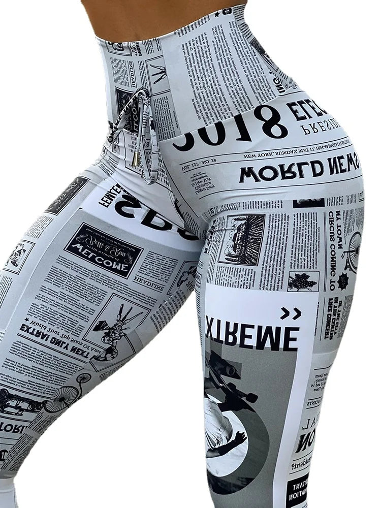 Women Newspaper Print Lifting Pants