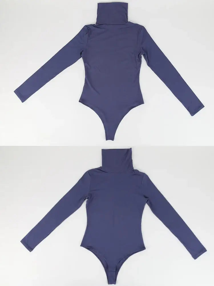 بدلة جسم نسائية برقبة عالية وأكمام طويلة