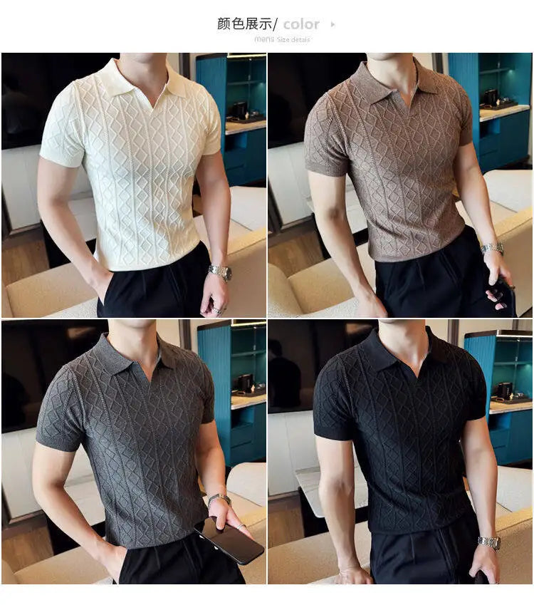Men Polo Collar Slim Fit Knit Sweater