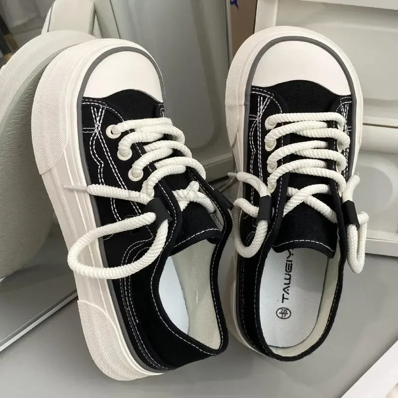 Women Canvas Sneakers Non Slip Lace Up Flats