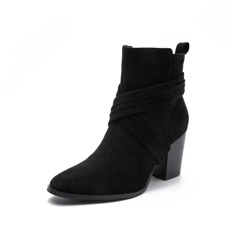 Women Pointed Toe Zipper Ankle Boots – Autumn High Heel Short Booties