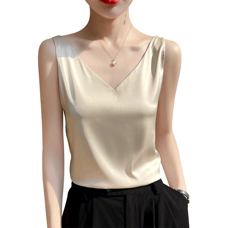 Office Lady V‑Neck Casual Tank Top
