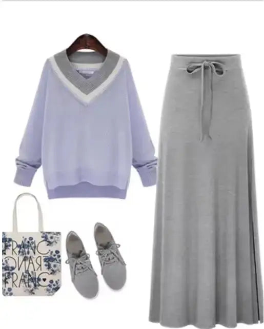 Women Knit Split Long A-Line Skirt