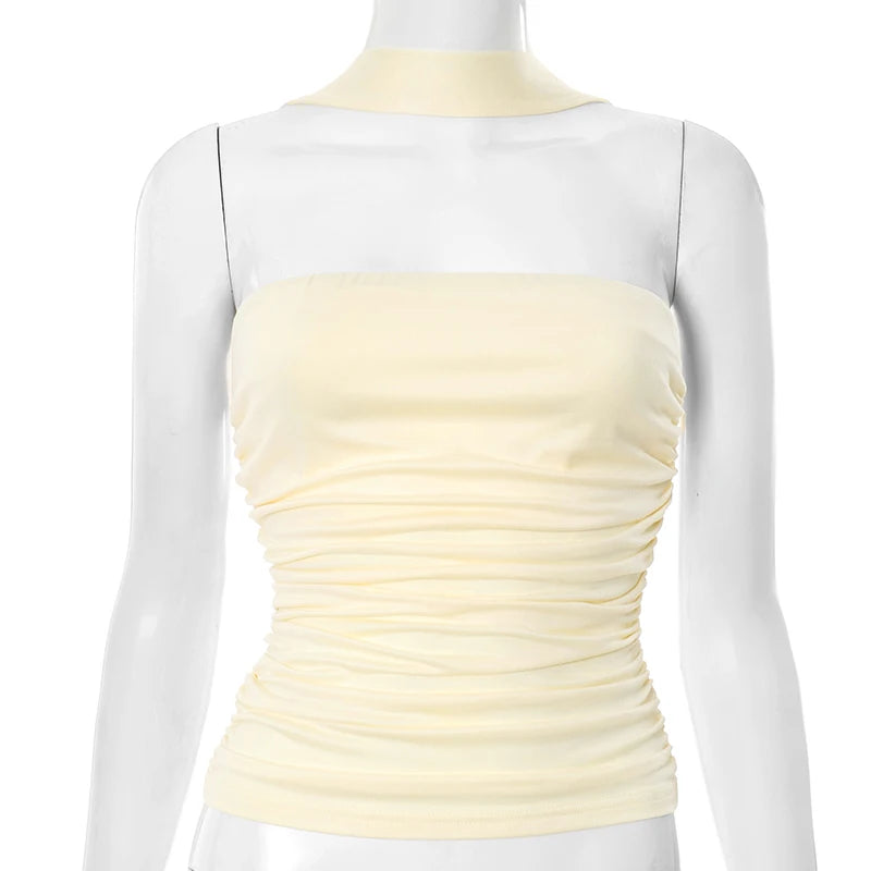 Strapless Pleated Hanging Neck Tank Top