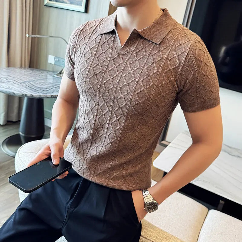 Men Polo Collar Slim Fit Knit Sweater