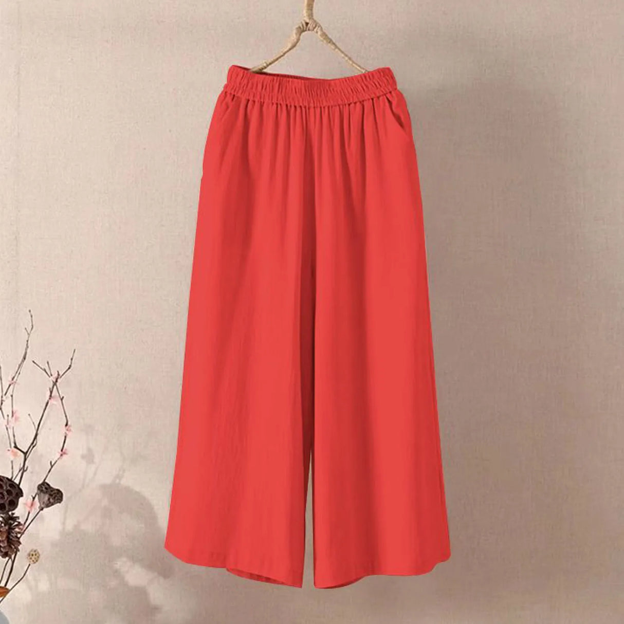 Women Wide Leg Cropped Pants with Pockets