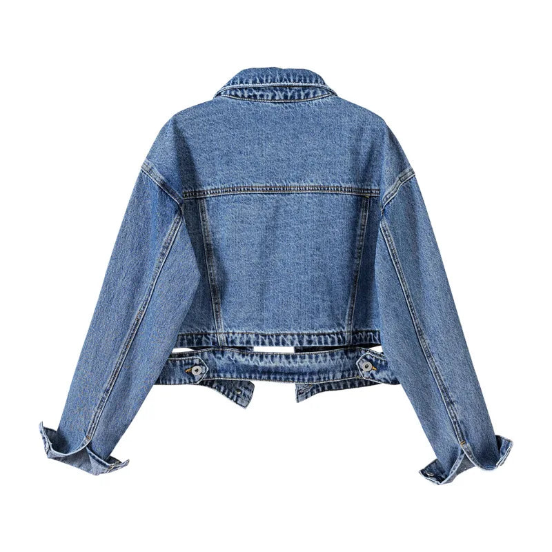 Women's Long Sleeve Denim Lapel Jacket