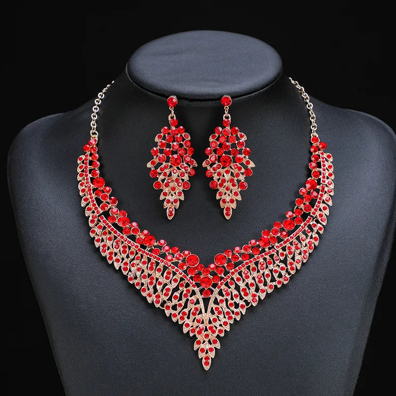 Red Crystal Bridal Statement Jewelry Set