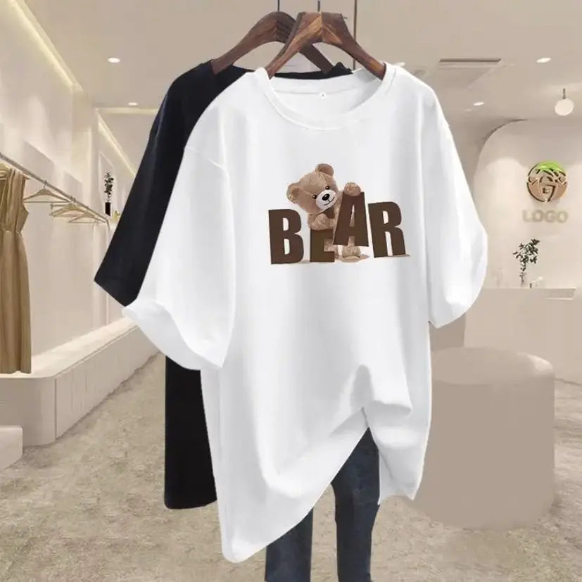 Bear Print Oversized T-Shirt for Women | Summer Style