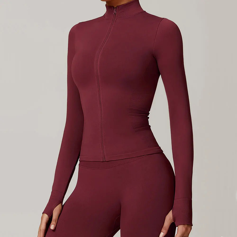 Seamless Women's Long Sleeve Yoga Jacket – Windproof Running Sports Top