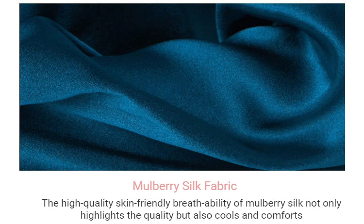 Close-up of mulberry silk fabric showcasing its luxurious sheen and smooth texture, emphasizing breathability and comfort.