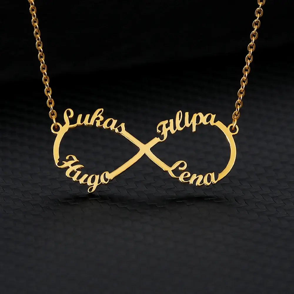 Custom Double Heart Two Names Infinity Necklaces