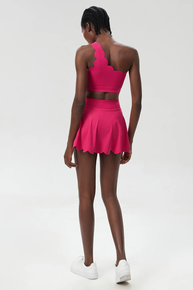 طقم تنورة تنس لياقة بدنية للنساء مكون من 3 قطع