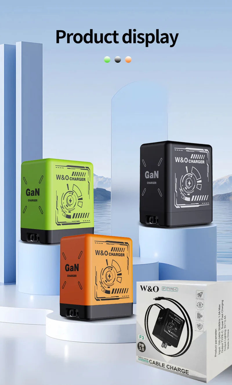 شاحن سريع بقوة 120 واط مع كابل Type-C وLightning