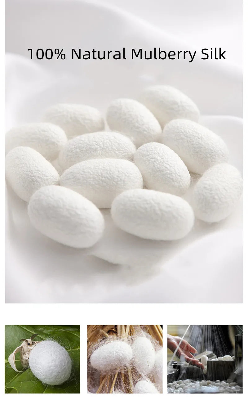 Natural mulberry silk cocoons showcasing the premium quality of 100% silk used in luxurious garments.